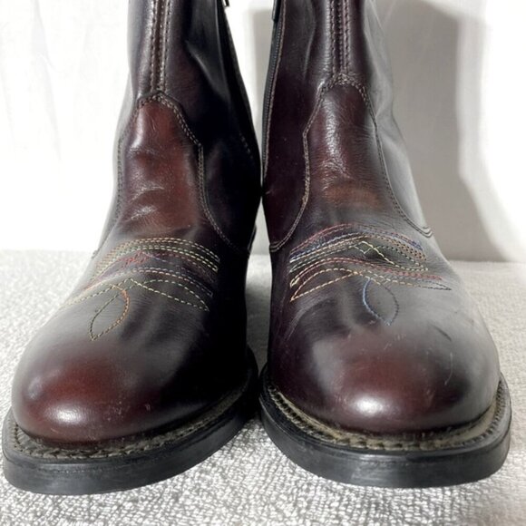 Vintage Burgundy Leather Western Style Round Toe Ankle Boots 7.5 - Picture 13 of 15